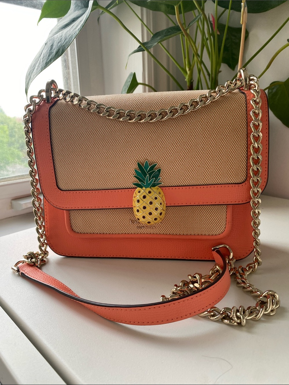 kate spade Coral Trim Canvas Shoulder Bag with Pineapple Accent - Picture 4 of 4